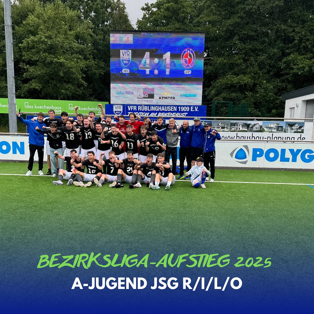 Zurück in der Bezirksliga 🔥 

Unsere A-Jugend krönt eine starke Saison mit einem 4:1-Sieg gegen den Kiersper SC und steigt verdient in die Bezirksliga auf! ⚽️

Der Spielbericht ist jetzt auf unserer Homepage online 📲 

#rüblinghausen #iseringhausen #lütringhausen #oberveischede #kierspe #aufstieg #bezirksliga